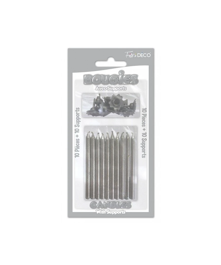 BOUGIE PAILLETTE X10 AVEC SUPPORTS ARGENT 1 BOUGIE PAILLETTE X10 AVEC SUPPORTS ARGENT