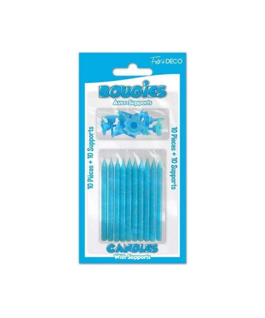 BOUGIE PAILLETTE X10 AVEC SUPPORTS BLEU 1 BOUGIE PAILLETTE X10 AVEC SUPPORTS BLEU