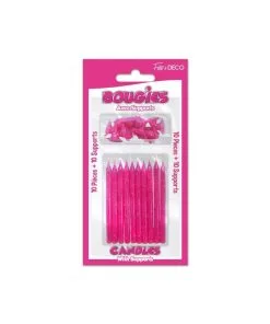 BOUGIE PAILLETTE X10 AVEC SUPPORTS FUSCHIA