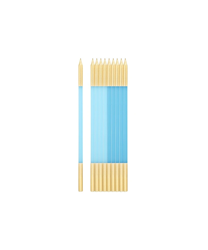 Bougies X10 Avec Support Turquoise-Bleu Et Or Bleu Ciel 155 CM 1 Bougies X10 Avec Support Turquoise-Bleu Et Or Bleu Ciel 155 CM