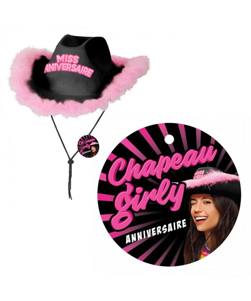 CHAPEAU JOYEUX ANNIVERSAIRE CHAPEAU GIRLY NOIR/ROSE 1 CHAPEAU JOYEUX ANNIVERSAIRE CHAPEAU GIRLY NOIR/ROSE
