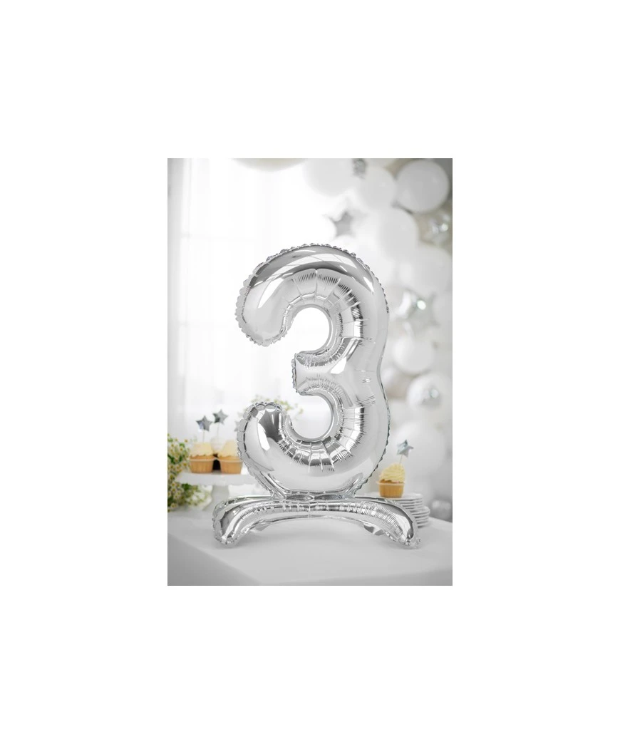 Chiffre 3 Argenté 90 CM Gonflage Helium Inclus 2 Chiffre 3 Argenté 90 CM Gonflage Helium Inclus – Image 2