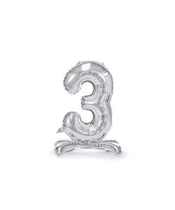 Chiffre 3 Argenté 90 CM Gonflage Helium Inclus