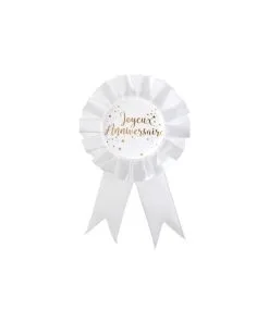 COCARDE JOYEUX ANNIVERSAIRE OR MÉTAL Ø 8 CM