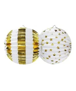 Lampions X2 25CM Blanc Et Or