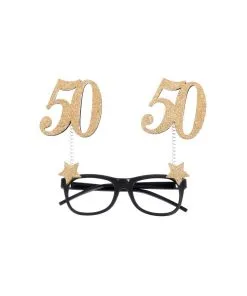 LUNETTES 50 ANS LUNETTES PAILLETEES OR 15X16CM