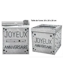 URNE ANNIVERSAIRE PAILLETEE ARGENT