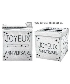 URNE ANNIVERSAIRE PAILLETEE BLANC